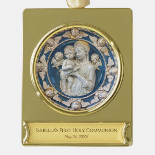 Maagd Maria met engelen katholieke eerste communie Verguld Banner Ornament
