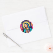  Maagd Maria met Gebedshanden & Rozen Ronde Sticker (Envelop)