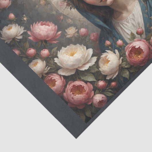 Maagd Maria met halo en bloemen Tissuepapier (Detail)