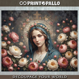 Maagd Maria met halo en bloemen Tissuepapier