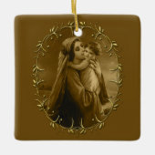 Maagd Maria met Kind Jezus, Gouden Grens Ontwerp Keramisch Ornament (Voorkant)