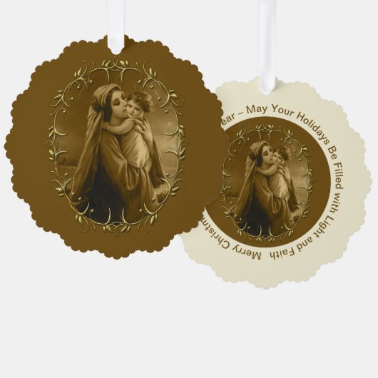 Maagd Maria met Kind Jezus, Gouden Grens Ontwerp Ornament Kaart (Voorkant / Achterkant)