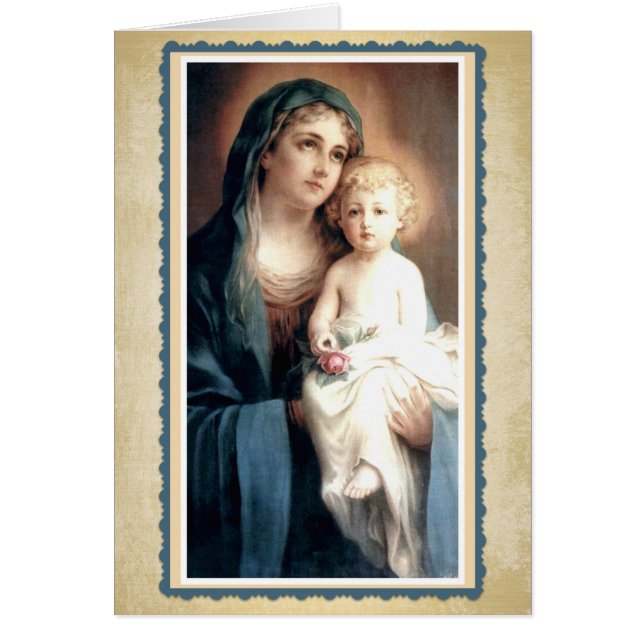 Maagd Maria met kind Jezus houdt roze roze roze ro (Voorkant)