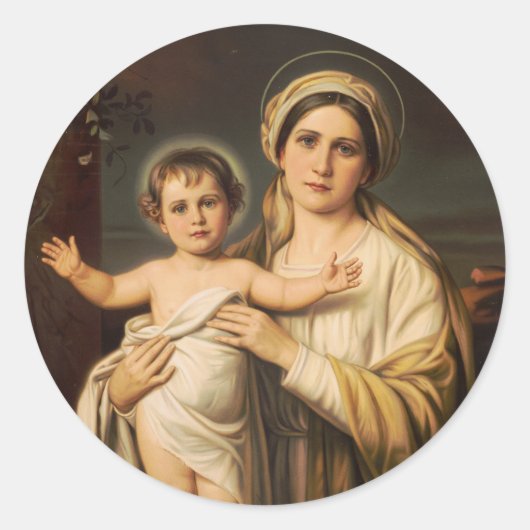 Maagd Maria met kindje Jezus Ronde Sticker (Voorkant)