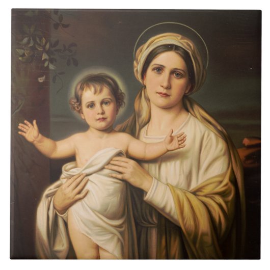 Maagd Maria met kindje Jezus  Tegeltje (Voorkant)