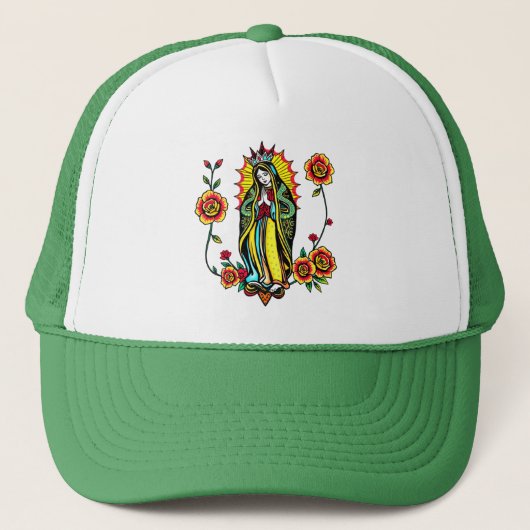 Maagd Maria met Rozen Trucker Hat Pet (Voorkant)