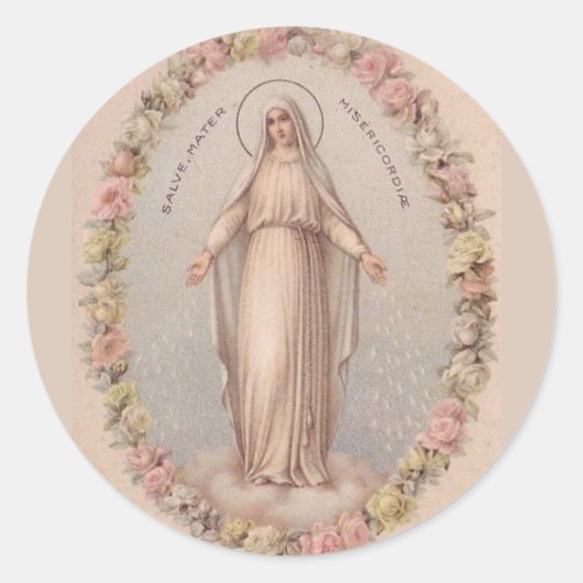 Maagd Maria Moeder van Barmhartigheid Rozen Ronde Sticker (Voorkant)