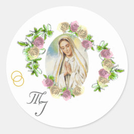 Maagd Maria Monogrammed bruiloft Ronde Sticker