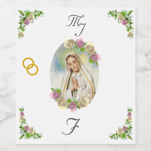 Maagd Maria Monogrammed bruiloft Wijn Etiket (Enkel label)
