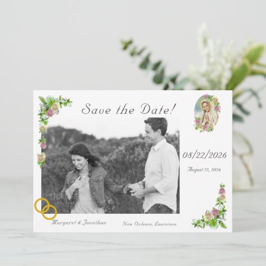 Maagd Maria Nuptial Save the Date Bladwijzer (Staand voorkant)