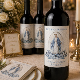 Maagd Maria Onze Lieve Vrouw van Genade Blauwe Blo Wijn Etiket