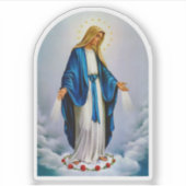 Maagd Maria op wolken en een cirkel van rode rozen Sticker (Voorkant)