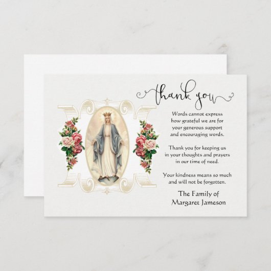 Maagd Maria Religieus Dank u Condoleance Bedankkaart (Voorkant / Achterkant)