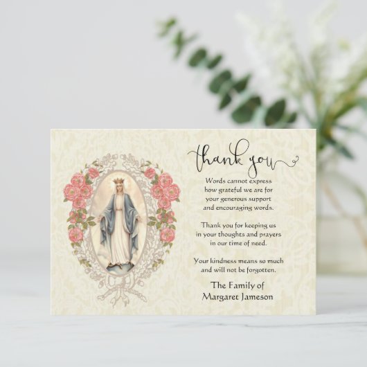 Maagd Maria Religieus Dank u Condoleance Bedankkaart (Staand voorkant)