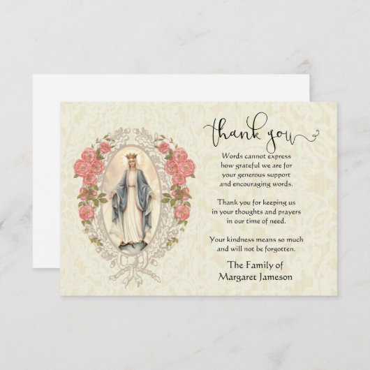 Maagd Maria Religieus Dank u Condoleance Bedankkaart (Voorkant / Achterkant)