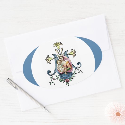Maagd Maria Religieus Jezus  Katholiek Ovale Sticker (Envelop)