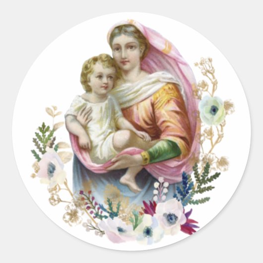 Maagd Maria Religieus Jezus Katholiek Ronde Sticker (Voorkant)