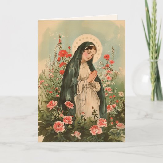 Maagd Maria Rode Rozen Heilige Rozenkrans Gebed Kaart (Voorkant)