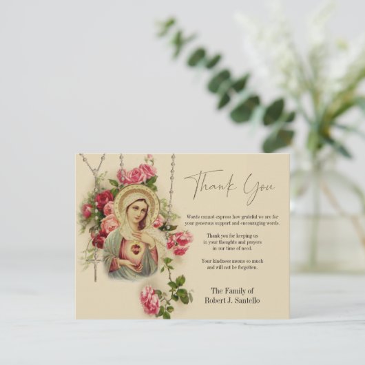 Maagd Maria Rozenkrans Begrafenis Condoleance Symp Bedankkaart (Staand voorkant)