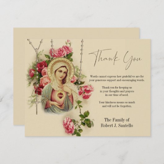 Maagd Maria Rozenkrans Begrafenis Condoleance Symp Bedankkaart (Voorkant / Achterkant)