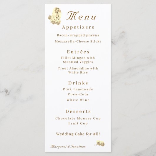 Maagd Maria Sepia Katholieke bruiloft Menu (Voorkant)