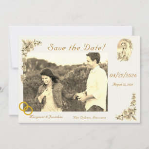 Maagd Maria Sepia Katholieke bruiloft Save the Dat Date