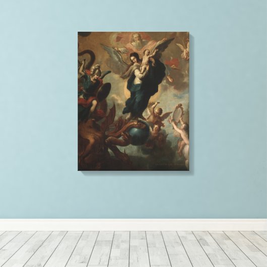 Maagd Maria St. Michael Apocalypse Religieuze Enge Canvas Afdruk (Insitu (Houten vloer))