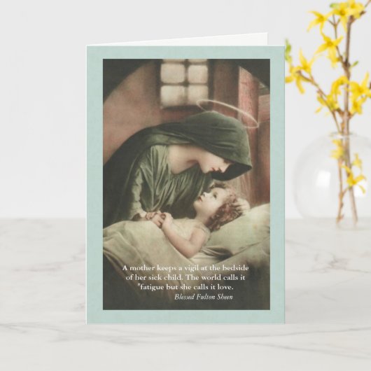 Maagd Maria troost Kind in bed GOED KRIJGEN Kaart (Gele Bloem)