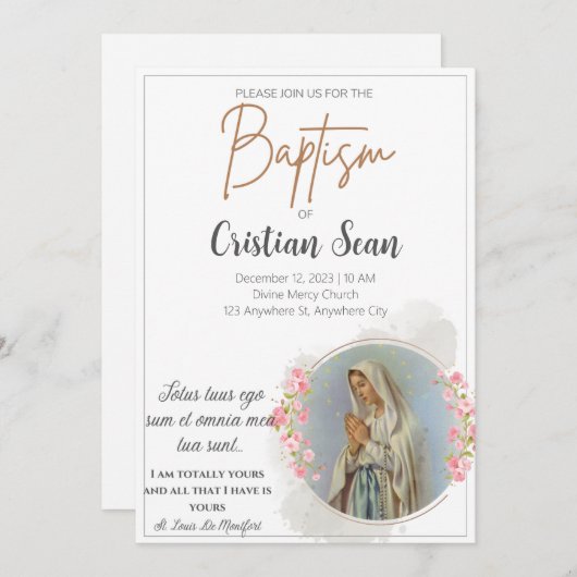 Maagd Maria Uitnodiging voor de doop (Voorkant / Achterkant)