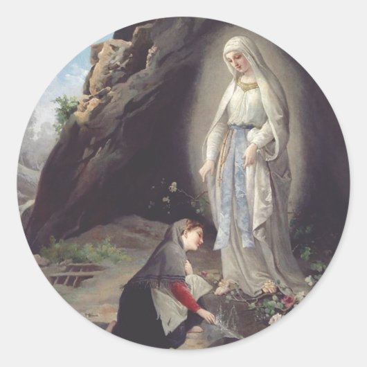 Maagd Maria van Lourdes Ronde Sticker (Voorkant)