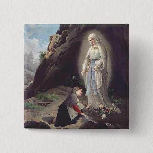 Maagd Maria van Lourdes Vierkante Button 5,1 Cm (Voorkant)