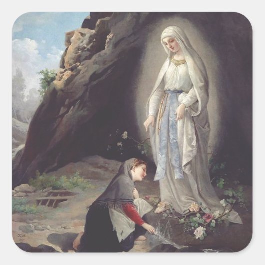 Maagd Maria van Lourdes Vierkante Sticker (Voorkant)