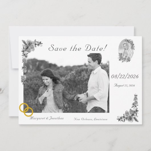 Maagd Maria Zilveren Katholieke bruiloft Save the  Save The Date (Voorkant)