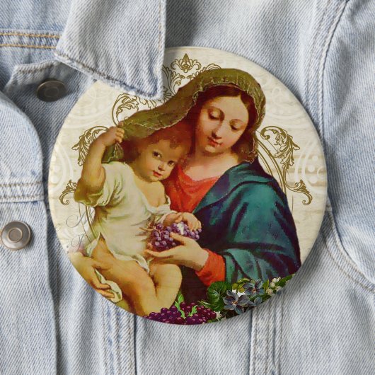  Maagd Maria zonder Jezus Druiven Ronde Button 6,0 Cm (In situ)