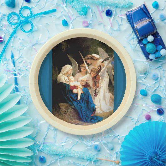 Maagd Mary, Baby Christus Jezus, met Angels Papieren Bordje (Feest)