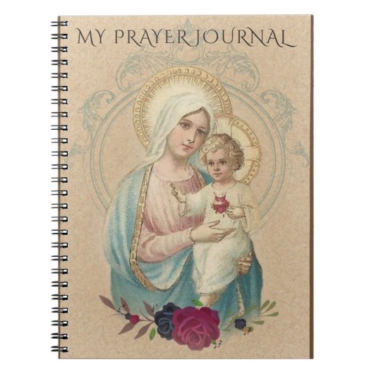  Maagd Mary Baby Jesus Floral Notitieboek (Voorkant)
