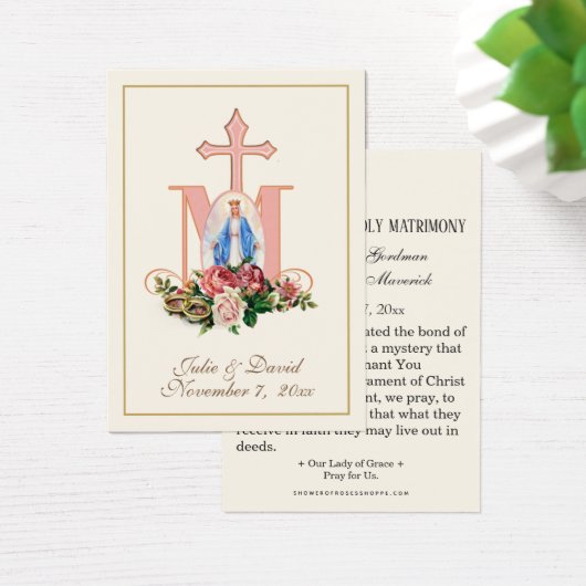 Maagd Mary Elegant Prayer Wedding Favor Kaart (Bureau)