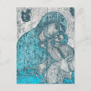 Maagd Mary en Baby Jesus Christus  Blue Briefkaart