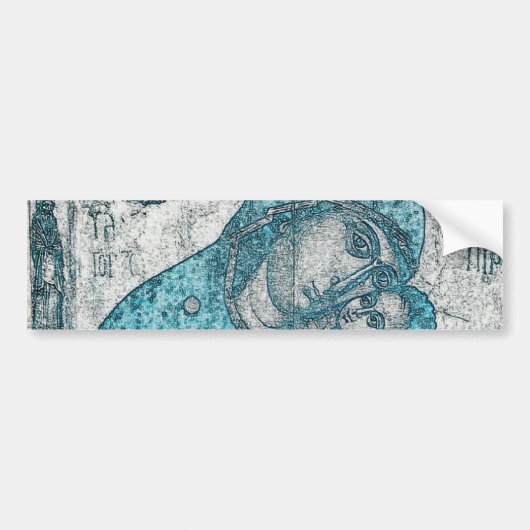 Maagd Mary en Baby Jesus Christus  Blue Bumpersticker (Voorkant)