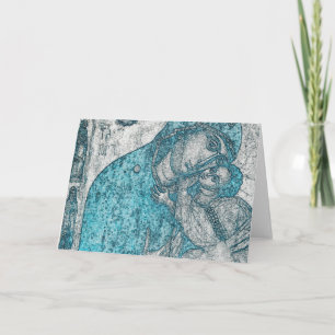 Maagd Mary en Baby Jesus Christus Blue Feestdagen Kaart