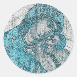 Maagd Mary en Baby Jesus Christus  Blue Ronde Sticker