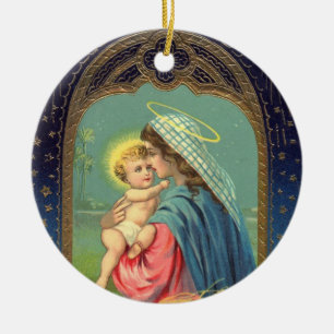 Maagd Mary en Baby Jesus Kerstversiering Keramisch Ornament