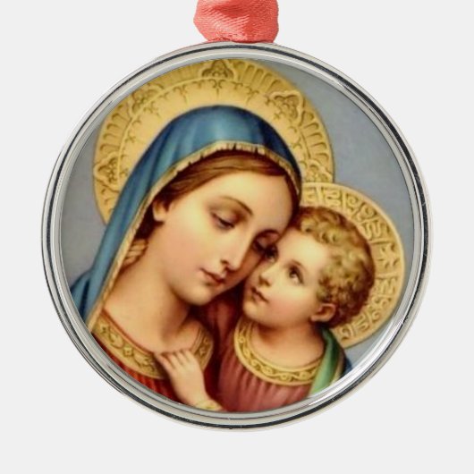 Maagd Mary en Baby Jesus Kerstversiering Metalen Ornament (Voorkant)