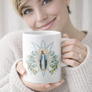 Maagd Mary Floral religieus Memorare Prayer Cof Koffiemok