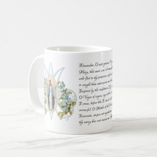 Maagd Mary Floral religieus Memorare Prayer Cof Koffiemok (Voorkant links)