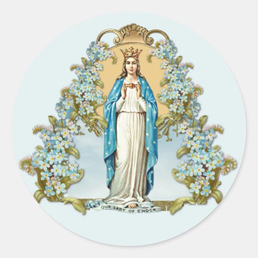 Maagd Mary Floral Religieuze Dame van Knock Ronde Sticker (Voorkant)