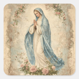 Maagd Mary Floral Religieuze katholieke Maagd Vierkante Sticker