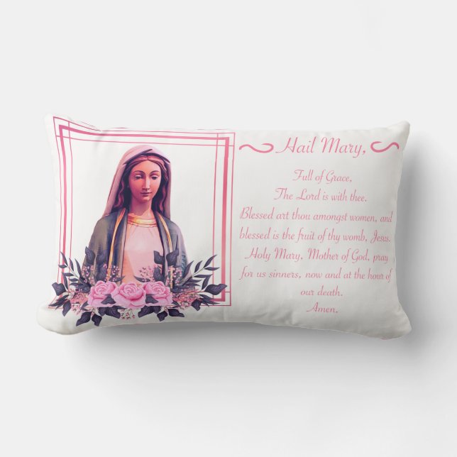 Maagd Mary-Hail Mary Lumbar Prayer Pillow Kussen (Voorkant)