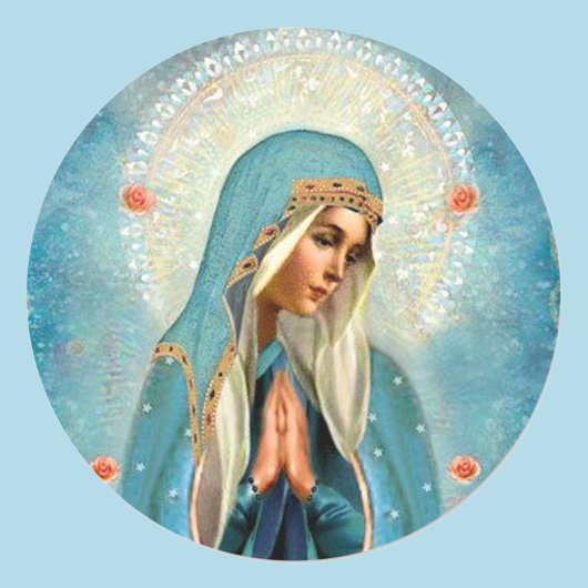 Maagd Mary in Prayer Hallo  blauwe robe Ronde Sticker