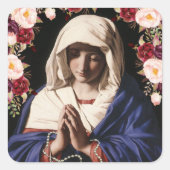 Maagd Mary in Rozen van gebeden en Rosary Vierkante Sticker (Voorkant)